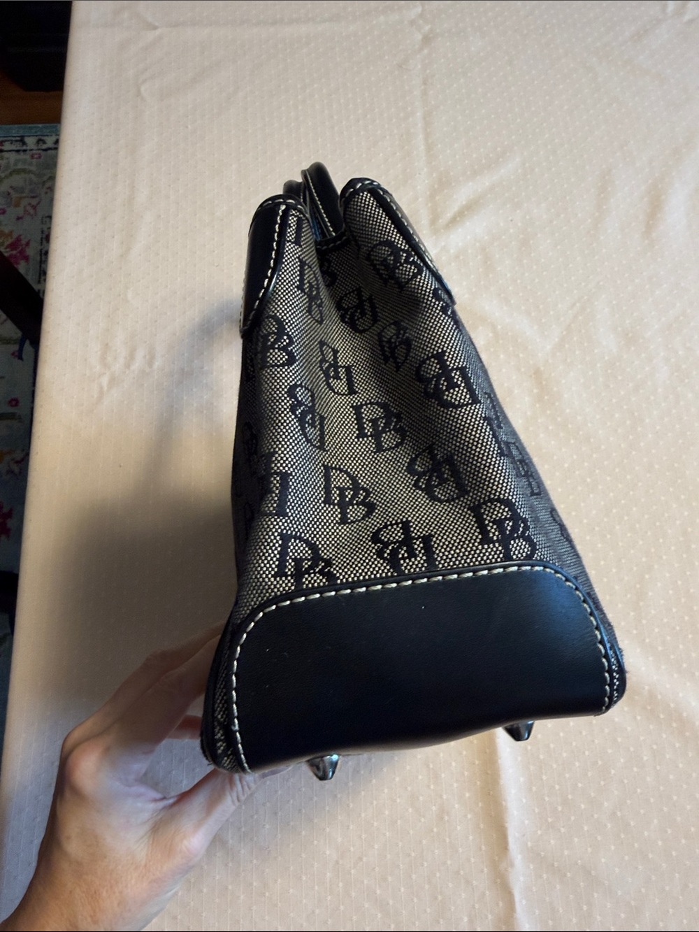 Dooney & Bourke Black and Beige DB Monogram Tote - Picture 4 of 13